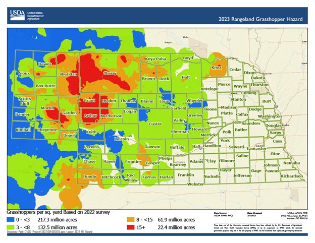 2023 Rangeland Grasshopper Hazard Map for Nebraska