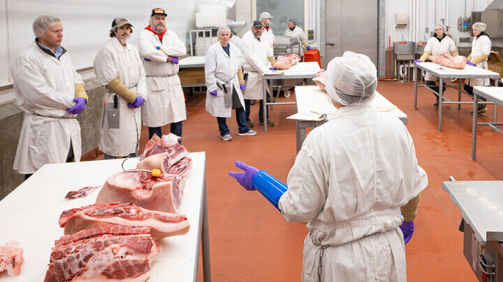 Meat processors learn in the UNL Meat Lab with subprimal cuts.