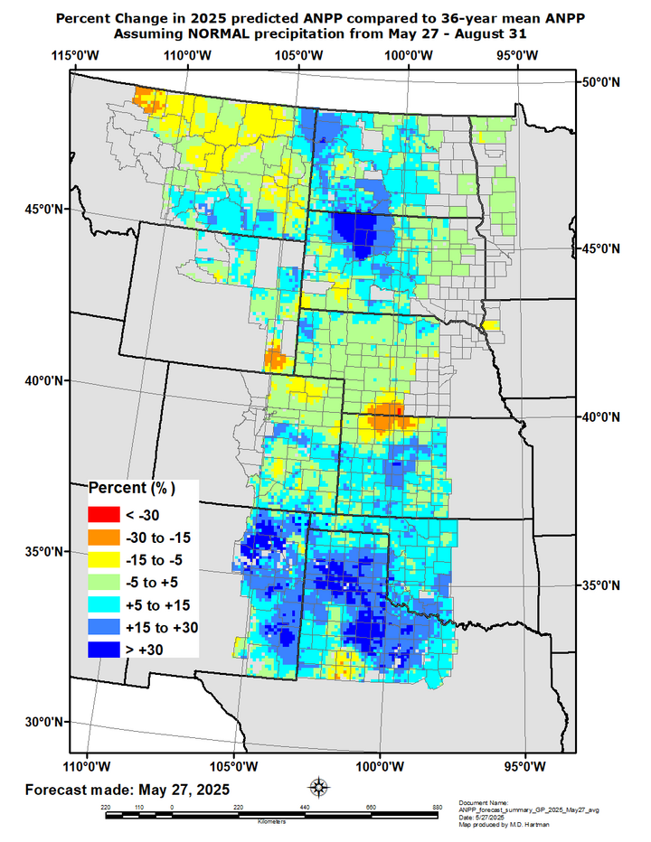 Predicted Avery net primary primary production map from May 27, 2025