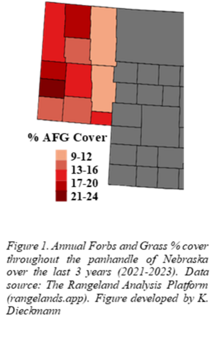 Annual forbs cover by western Nebraska counties