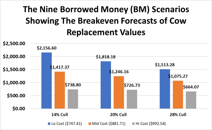 Figure 2. Forecasted average breakeven costs with borrowed money (BM).