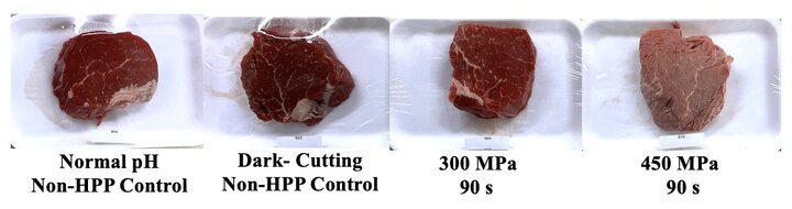 Figure 1. Effects of high-pressure processing (HPP) on tenderloin steaks on day 0 of retail display.
