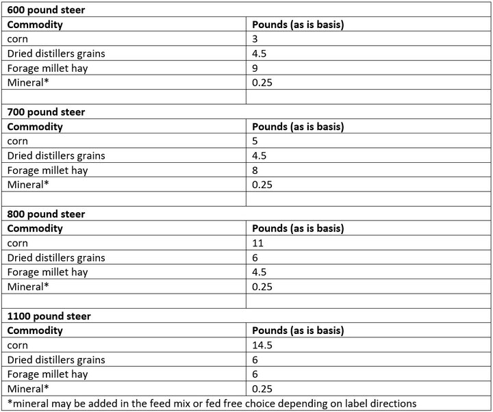 Rations for different weight growing calves